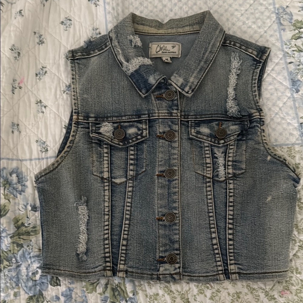 Distressed Denim Vest